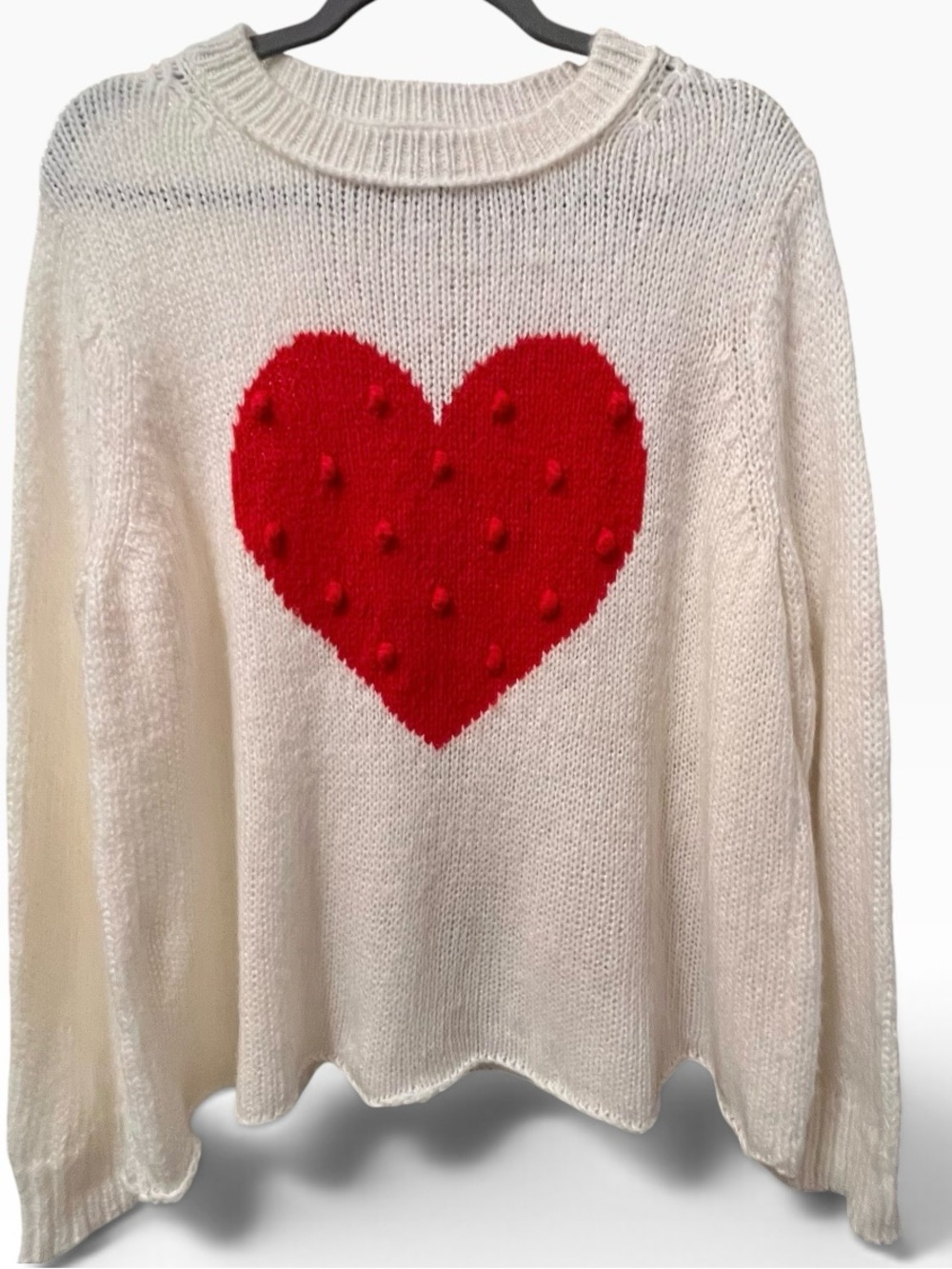 WOODEN SHIPS Cream W/Red Heart Wool/Mohair Blend Oversized Pullover Sweater S/M